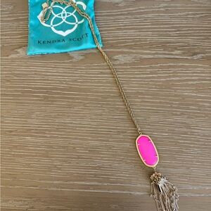 Kendra Scott Hot Pink Elle Pendant Necklace with Gold Tassel
